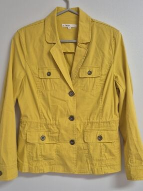 Cleo Mustard Yellow Cotton Utility Jacket with Button Front, Shoulder Pads